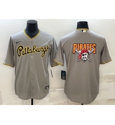 Men Pittsburgh Pirates Gray Team Big Logo Cool Base Stitched Baseball Jersey