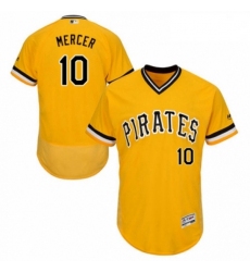 Mens Majestic Pittsburgh Pirates 10 Jordy Mercer Gold Alternate Flex Base Authentic Collection MLB Jersey