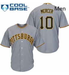 Mens Majestic Pittsburgh Pirates 10 Jordy Mercer Replica Grey Road Cool Base MLB Jersey 
