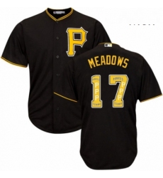 Mens Majestic Pittsburgh Pirates 17 Austin Meadows Authentic Black Team Logo Fashion Cool Base MLB Jersey 