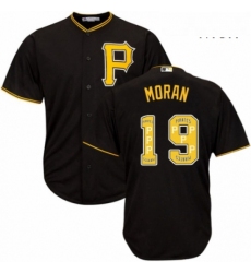 Mens Majestic Pittsburgh Pirates 19 Colin Moran Authentic Black Team Logo Fashion Cool Base MLB Jersey 