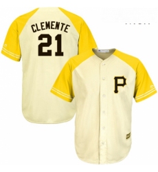 Mens Majestic Pittsburgh Pirates 21 Roberto Clemente Authentic CreamGold Exclusive Cool Base MLB Jersey