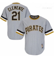 Mens Majestic Pittsburgh Pirates 21 Roberto Clemente Replica Grey Cooperstown Throwback MLB Jersey