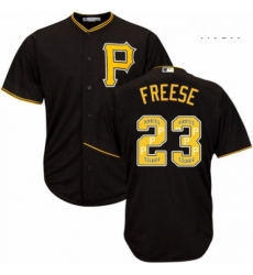 Mens Majestic Pittsburgh Pirates 23 David Freese Authentic Black Team Logo Fashion Cool Base MLB Jersey 