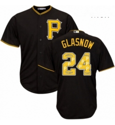 Mens Majestic Pittsburgh Pirates 24 Tyler Glasnow Authentic Black Team Logo Fashion Cool Base MLB Jersey 