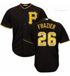 Mens Majestic Pittsburgh Pirates 26 Adam Frazier Authentic Black Team Logo Fashion Cool Base MLB Jersey 