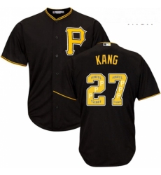 Mens Majestic Pittsburgh Pirates 27 Jung ho Kang Authentic Black Team Logo Fashion Cool Base MLB Jersey