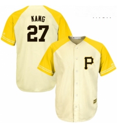 Mens Majestic Pittsburgh Pirates 27 Jung ho Kang Replica CreamGold Exclusive MLB Jersey