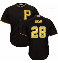 Mens Majestic Pittsburgh Pirates 28 John Jaso Authentic Black Team Logo Fashion Cool Base MLB Jersey