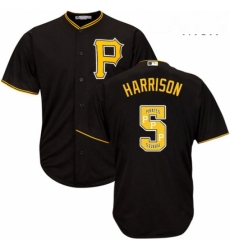Mens Majestic Pittsburgh Pirates 5 Josh Harrison Authentic Black Team Logo Fashion Cool Base MLB Jersey