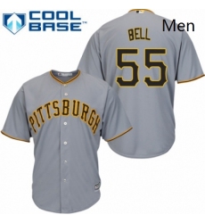 Mens Majestic Pittsburgh Pirates 55 Josh Bell Replica Grey Road Cool Base MLB Jersey 