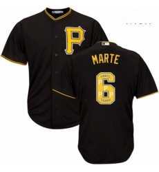 Mens Majestic Pittsburgh Pirates 6 Starling Marte Authentic Black Team Logo Fashion Cool Base MLB Jersey