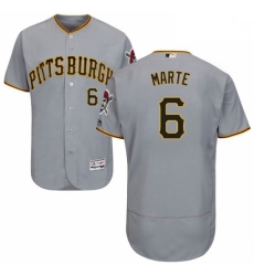 Mens Majestic Pittsburgh Pirates 6 Starling Marte Grey Road Flex Base Authentic Collection MLB Jersey