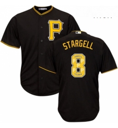 Mens Majestic Pittsburgh Pirates 8 Willie Stargell Authentic Black Team Logo Fashion Cool Base MLB Jersey
