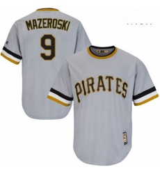 Mens Majestic Pittsburgh Pirates 9 Bill Mazeroski Replica Grey Cooperstown Throwback MLB Jersey