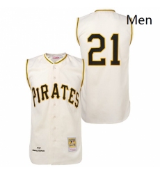 Mens Mitchell and Ness 1960 Pittsburgh Pirates 21 Roberto Clemente Authentic Cream Throwback MLB Jersey