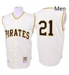 Mens Mitchell and Ness 1960 Pittsburgh Pirates 21 Roberto Clemente Replica White Throwback MLB Jersey