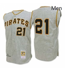 Mens Mitchell and Ness 1962 Pittsburgh Pirates 21 Roberto Clemente Authentic Grey Throwback MLB Jersey