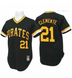 Mens Mitchell and Ness Pittsburgh Pirates 21 Roberto Clemente Authentic Black Throwback MLB Jersey