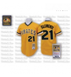 Mens Mitchell and Ness Pittsburgh Pirates 21 Roberto Clemente Authentic Gold Throwback MLB Jersey