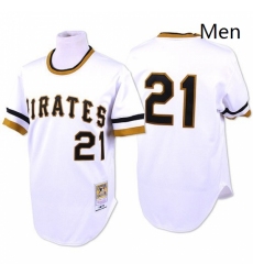 Mens Mitchell and Ness Pittsburgh Pirates 21 Roberto Clemente Replica White Throwback MLB Jersey