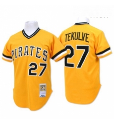 Mens Mitchell and Ness Pittsburgh Pirates 27 Kent Tekulve Authentic Gold Throwback MLB Jersey