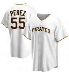 Men's Nike Pittsburgh Pirates #55 Roberto Perez White Stitched Baseball Jersey