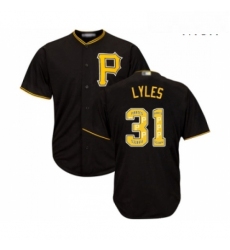 Mens Pittsburgh Pirates 31 Jordan Lyles Authentic Black Team Logo Fashion Cool Base Baseball Jersey 