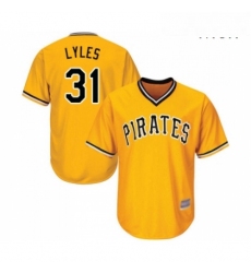 Mens Pittsburgh Pirates 31 Jordan Lyles Replica Gold Alternate Cool Base Baseball Jersey 