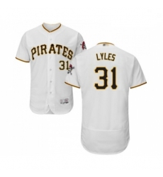 Mens Pittsburgh Pirates 31 Jordan Lyles White Home Flex Base Authentic Collection Baseball Jersey