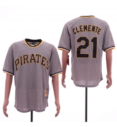 Pirates 21 Roberto Clemente Gray Cooperstown Collection Jersey