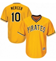 Youth Majestic Pittsburgh Pirates 10 Jordy Mercer Replica Gold Alternate Cool Base MLB Jersey 