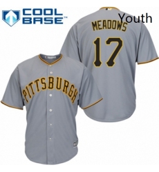 Youth Majestic Pittsburgh Pirates 17 Austin Meadows Replica Grey Road Cool Base MLB Jersey 