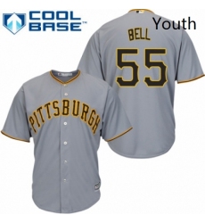 Youth Majestic Pittsburgh Pirates 55 Josh Bell Replica Grey Road Cool Base MLB Jersey 