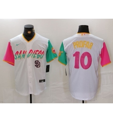 Men San Diego Padres 10 Jurickson Profar White City Connect Cool Base Stitched Baseball Jersey 1