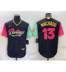 Men San Diego Padres 13 Manny Machado 2022 Black City Connect Cool Base Stitched Jersey