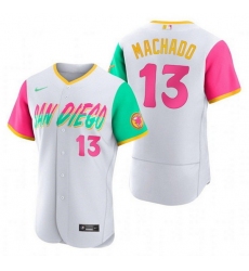 Men San Diego Padres 13 Manny Machado 2022 White City Connect Flex Base Stitched Baseball Jersey