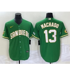 Men San Diego Padres 13 Manny Machado Green Cool Base Stitched Baseball Jersey