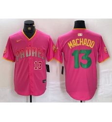 Men San Diego Padres 13 Manny Machado Pink Cool Base Stitched Baseball Jersey 1
