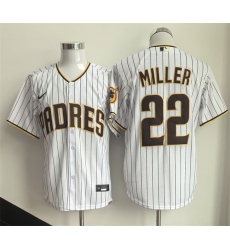 Men San Diego Padres 22 Mason Miller White Cool Base Stitched Baseball Jersey Men San Diego Padres 22 Mason Miller White Cool Base Stitched Baseball Jersey