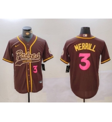 Men San Diego Padres 3 Jackson Merrill Brown Cool Base Stitched Baseball Jersey 2