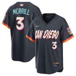 Men San Diego Padres  3 Jackson Merrill Obsidian 2026 City Connect Stadium Stitched Baseball Jersey
