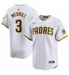Men San Diego Padres 3 Jackson Merrill White 2024 Home Limited Stitched Baseball Jersey