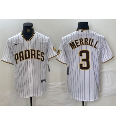 Men San Diego Padres 3 Jackson Merrill White Cool Base Stitched Baseball Jersey