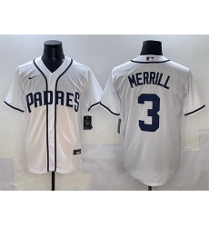 Men San Diego Padres 3 Jackson Merrill White Cool Base Stitched Baseball Jersey