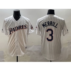 Men San Diego Padres 3 Jackson Merrill White Throwback With Patch Cool Base Stitched Jersey