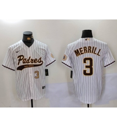 Men San Diego Padres 3 Jackson Merrill white Cool Base Stitched Baseball Jersey 001