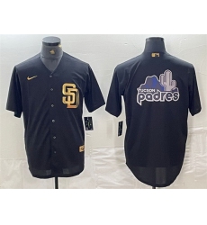 Men San Diego Padres Black Team Big Logo Cool Base Stitched Baseball Jersey 1