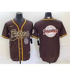 Men San Diego Padres Brown Team Big Logo In Back Cool Base With Patch Stitched Baseball Jersey