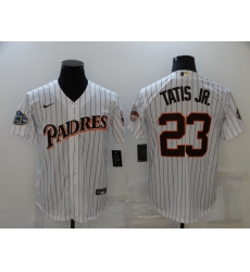 Men San Diego Padres Fernando Tatis Jr 23 White Orange Outline Nike 2021 Cool Base Jersey